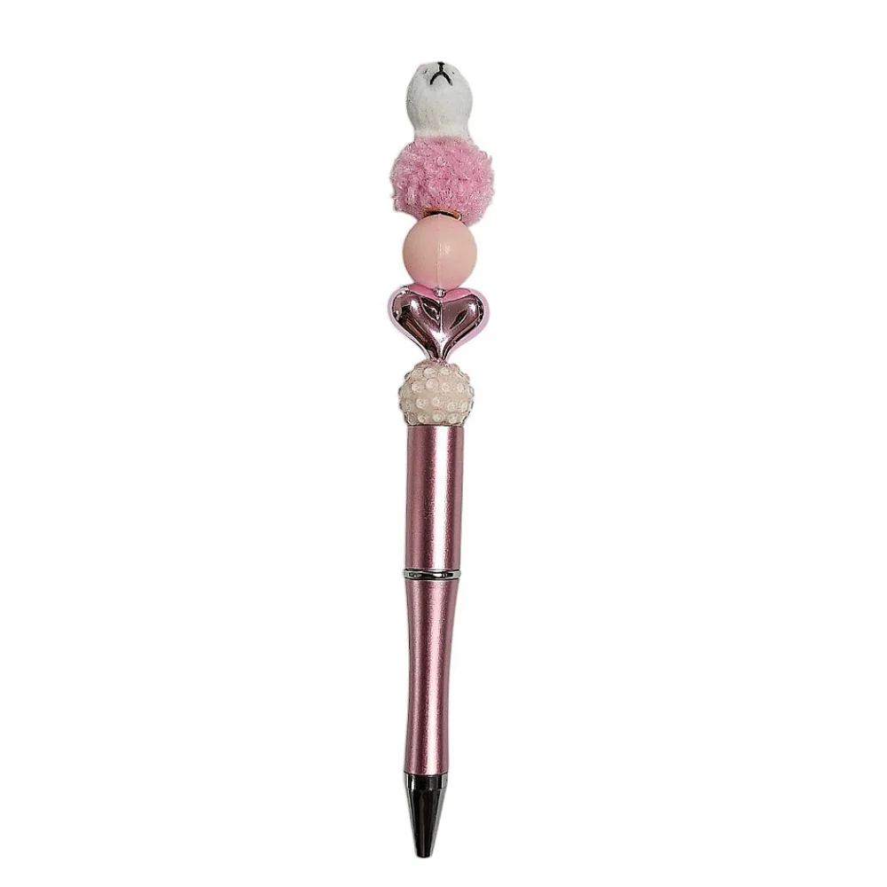 Dog Puppy Beaded Ballpoint Twist Pen Pink White Topper
